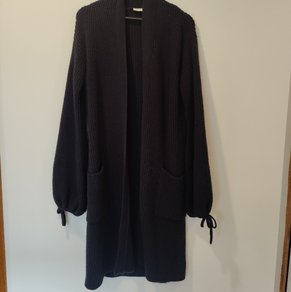 A.L.C wool balloon sleeve Open Front Long Schwartz Cardigan In Black